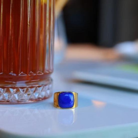 Bold Look Square Lapis Lazuli Ring - adjustable