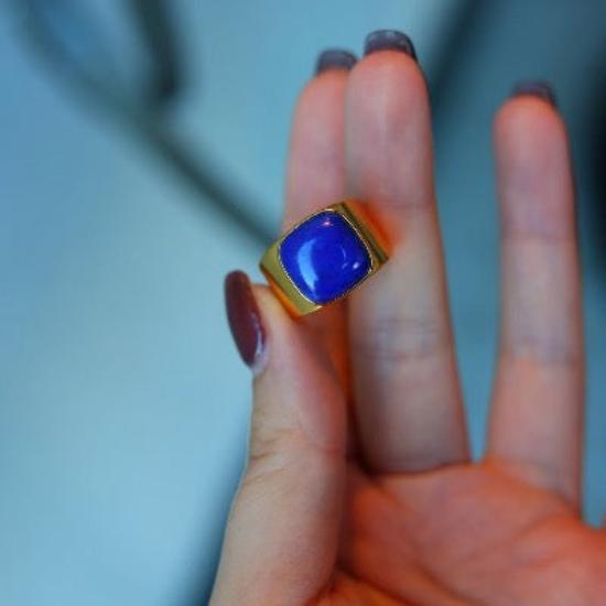 Bold Look Square Lapis Lazuli Ring - adjustable