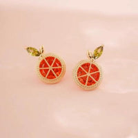 Cute Sparkling Lemon Ear Studs-Yellow n Red