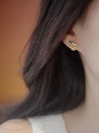 Cute Sparkling Lemon Ear Studs-Yellow n Red