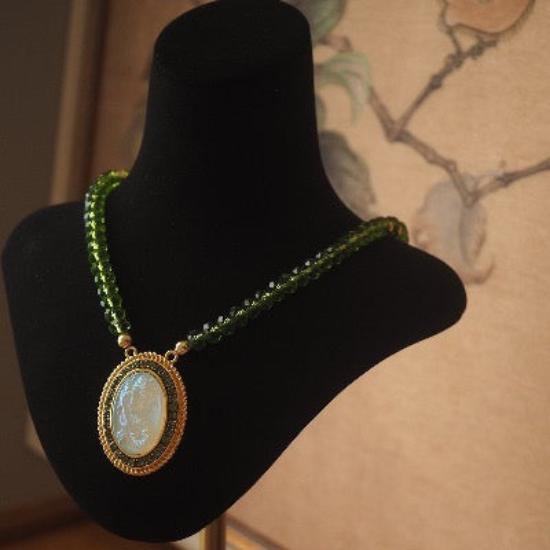 Mermaid Cameo Green Crystal Necklace