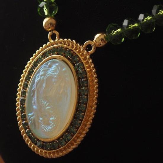 Mermaid Cameo Green Crystal Necklace