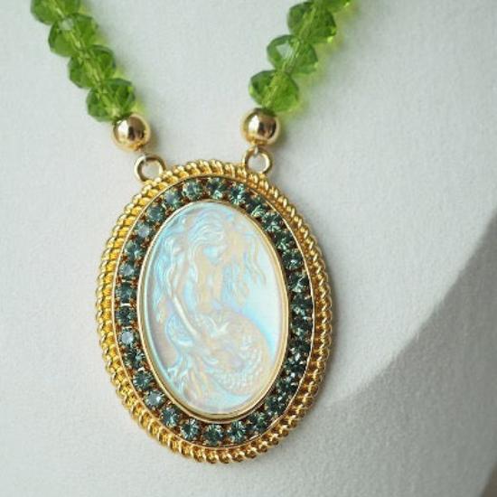 Mermaid Cameo Green Crystal Necklace