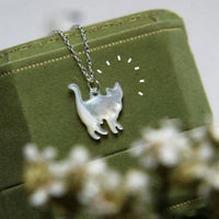 Cute Cat Necklace - Mother of Pearl-Silver Chain