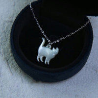 Cute Cat Necklace - Mother of Pearl-Silver Chain