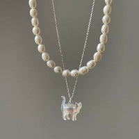 Cute Cat Necklace - Mother of Pearl-Silver Chain