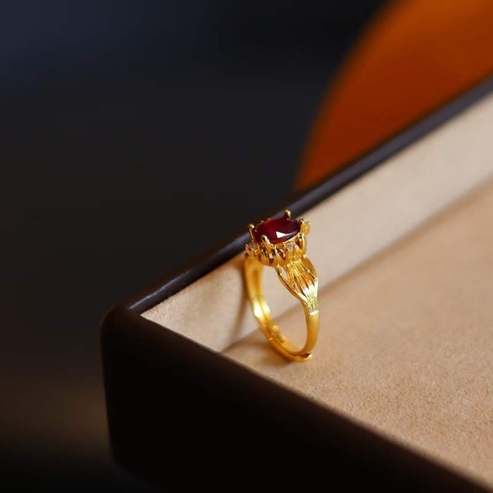 Real Ruby Solitary Ring-Adjustable