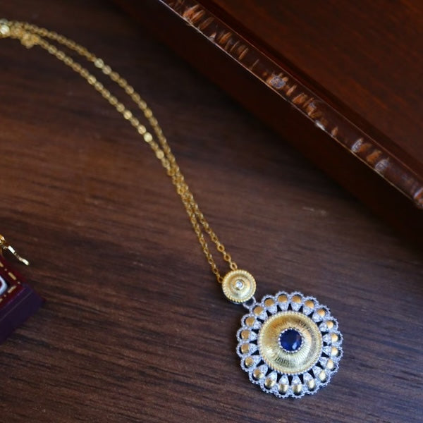 Sapphire Gold Flower Necklace - Real Sapphire