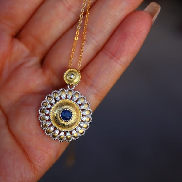 Sapphire Gold Flower Necklace - Real Sapphire