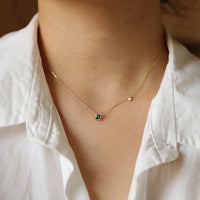 Sugar Cube Green Stone Necklace