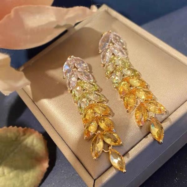 Longline Drop Earrings with Radiant Leaves