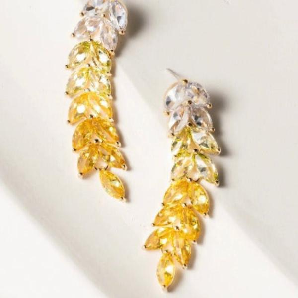 Longline Drop Earrings with Radiant Leaves