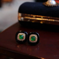 Black Onyx Earrings - Lapislazuli n Green Onyx