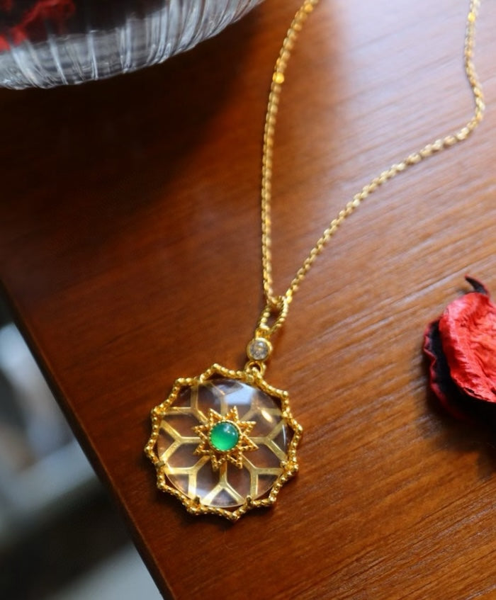 Royal Clear Quartz Crystal Flower Necklace 