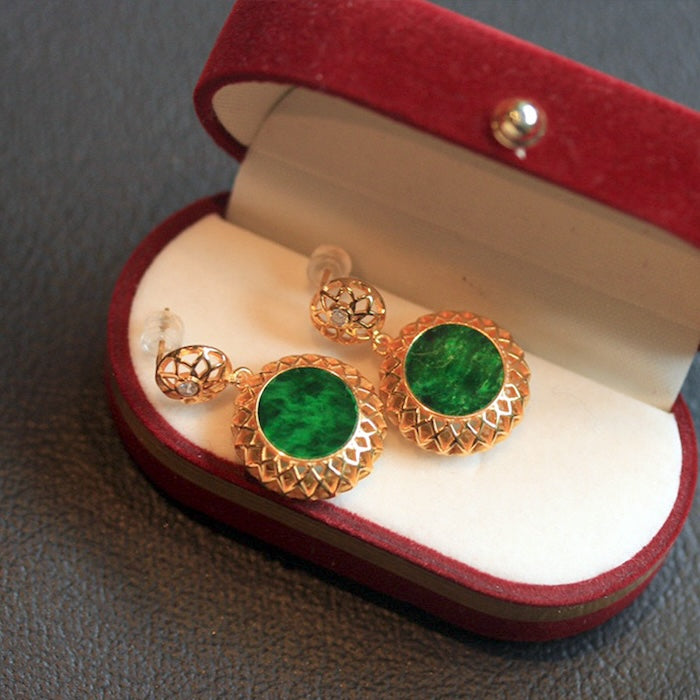 Royal Jade Flower Framed Earrings