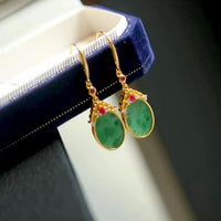 Vintage Style Oval Jade Earrings with Ruby