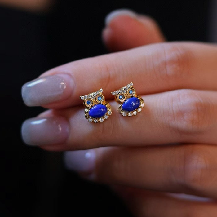 Lapis Lazuli Owl Ear Studs