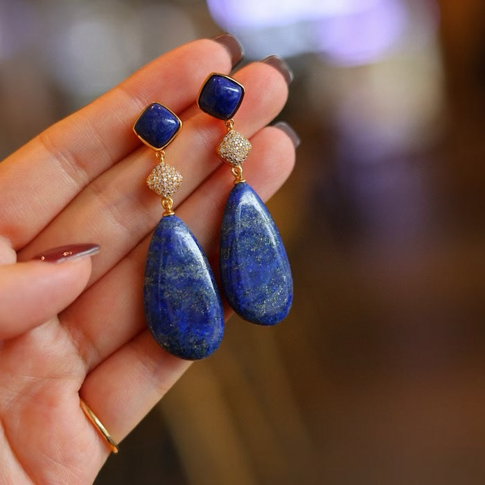 Chunky Lapis Lazuli Waterdrop Earrings