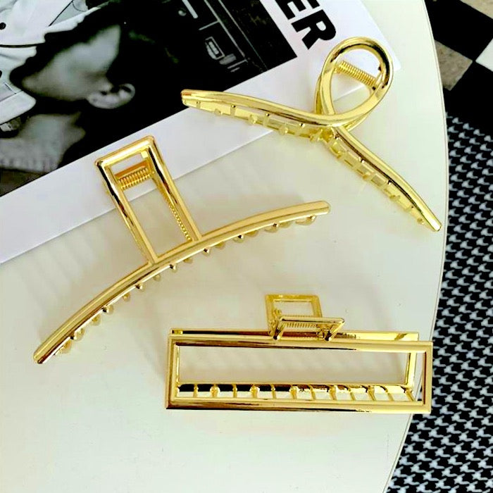 Large Claw Metal Hair Clips Gold Minimalist Designs 3 types