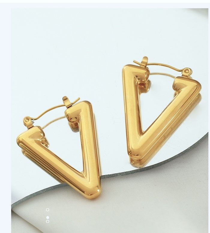 Chunky V Shape Hoop Earrings