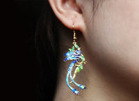 Chinese Royal Cloisonné Earrings-Phoenix n Flower