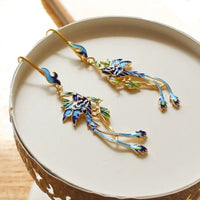 Chinese Royal Cloisonné Earrings-Phoenix n Flower