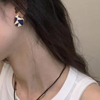 Navy Blue n White Enamel Geometric Earrings