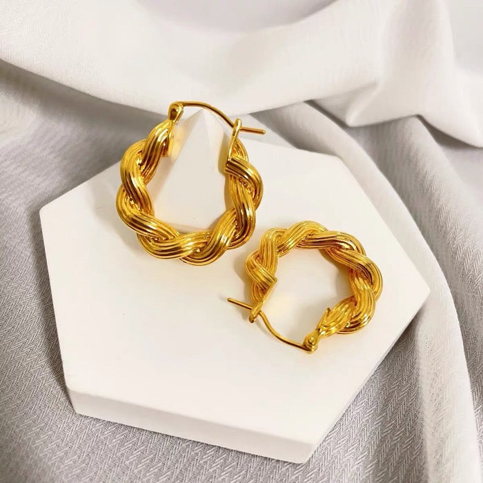 Vintage styled golden braided hoop earrings