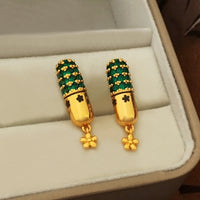 Capsule Design Earrings with Green Stones