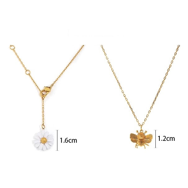 Daisy Flower with Bee Charm Necklace