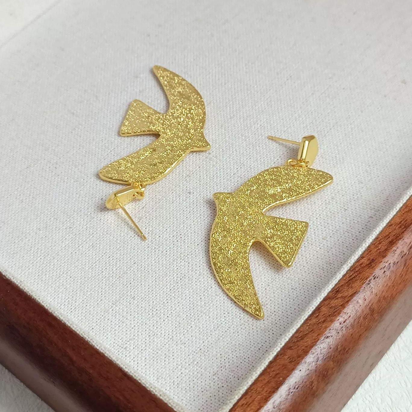 Unique Bird Design Dove Textured Drop Earrings