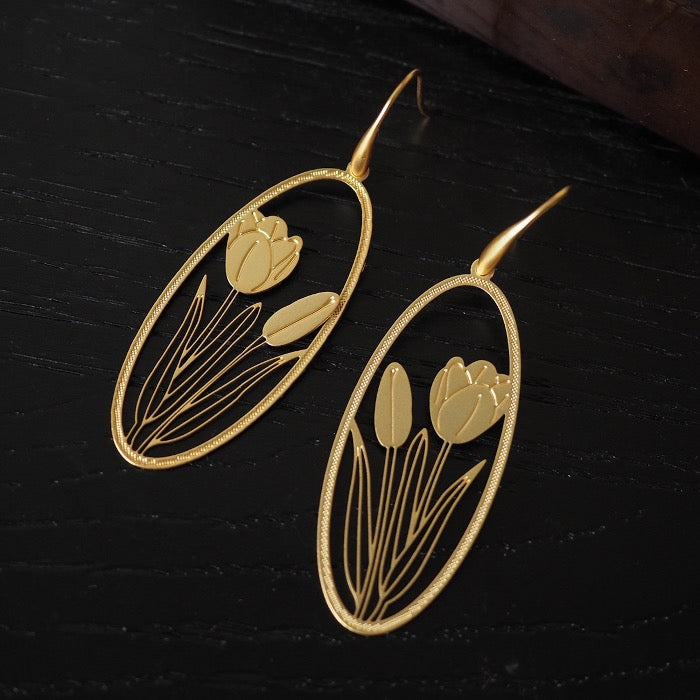 Filigree Style Tulip Large Drop Earrings