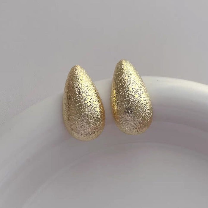 Geometric Water Drop Ear Studs - Frosted Surface