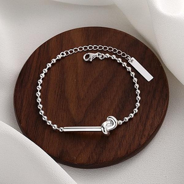 Ball Chain Bracelet-Silver Knot Design