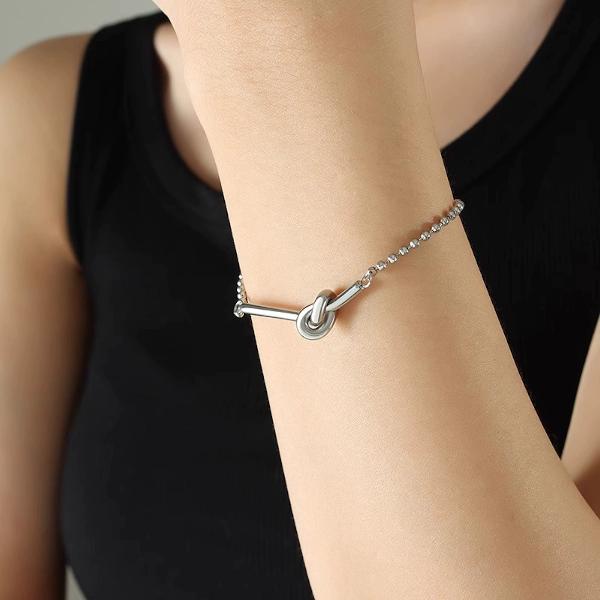 Ball Chain Bracelet-Silver Knot Design