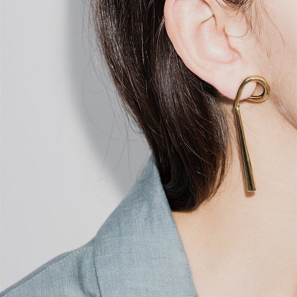 Geometric Curve Hoop Long Line Bar Earrings