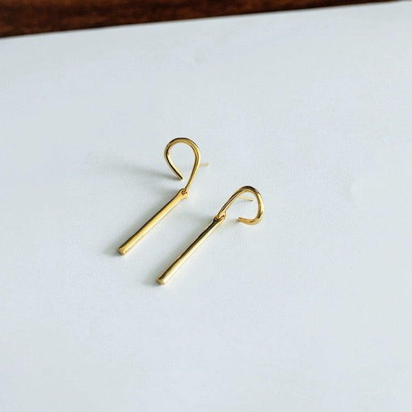 Geometric Curve Hoop Long Line Bar Earrings