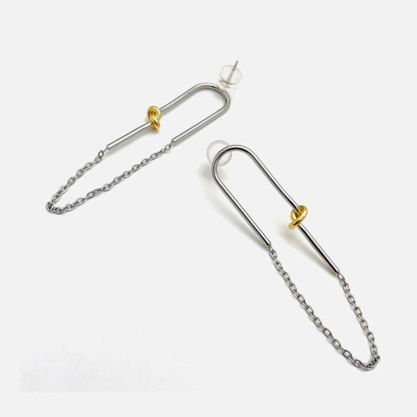 Silver Loop Earrings with a Golden Knot