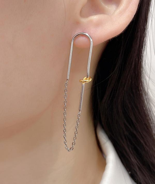 Silver Loop Earrings with a Golden Knot