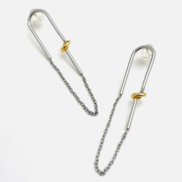 Silver Loop Earrings with a Golden Knot