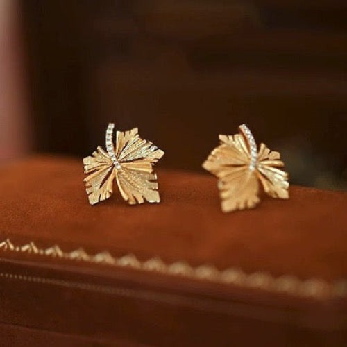 Chic Sparkling Maple Leaf Ear Studs