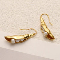 Vintage Style Pea Pod Design Golden Earrings