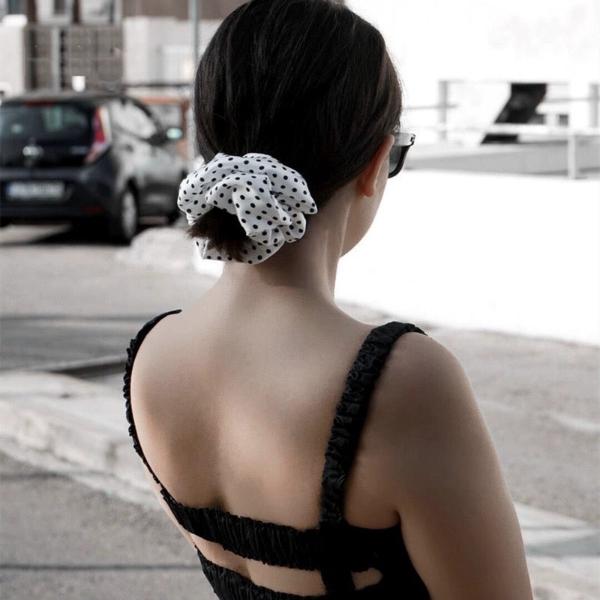 Polka Dot 100% Silk Hair Scrunchie-6cm wide