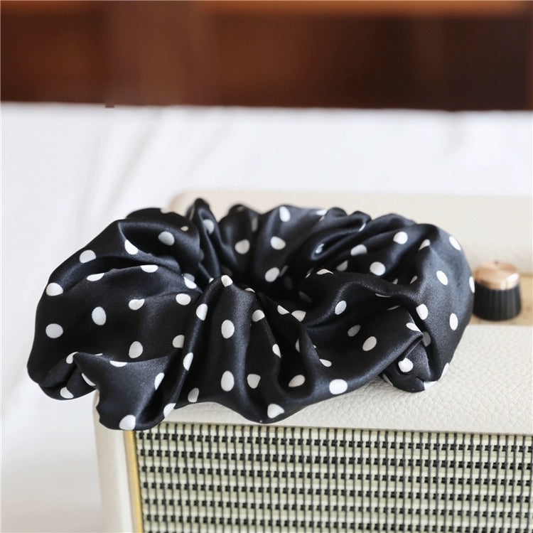 Polka Dot 100% Silk Hair Scrunchie-6cm wide