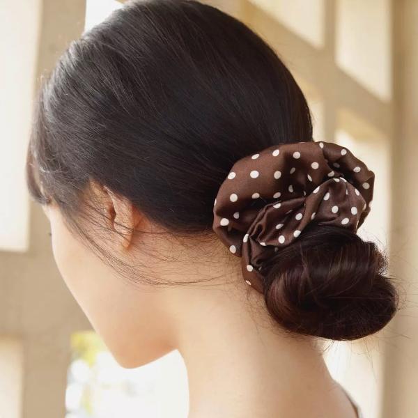 Polka Dot 100% Silk Hair Scrunchie-6cm wide