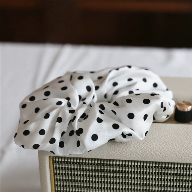 Polka Dot 100% Silk Hair Scrunchie-6cm wide