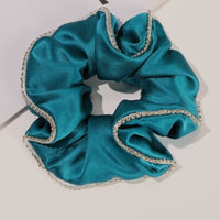 100% Silk Hair Scrunchie - Diamond Trim