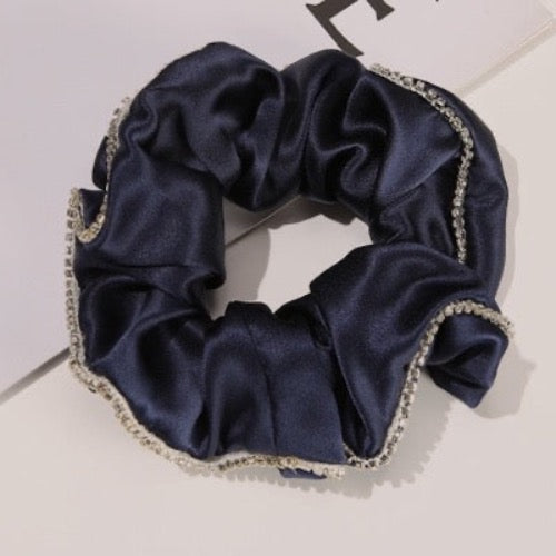 100% Silk Hair Scrunchie - Diamond Trim