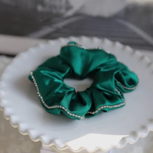 100% Silk Hair Scrunchie - Diamond Trim