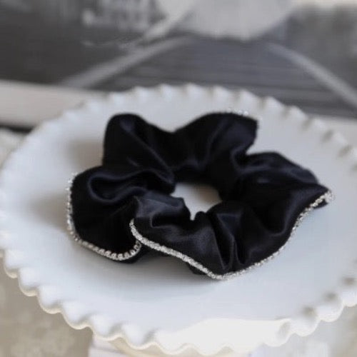 100% Silk Hair Scrunchie - Diamond Trim